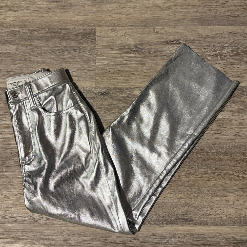 Abercrombie & Fitch Silver Metallic Leather Pants